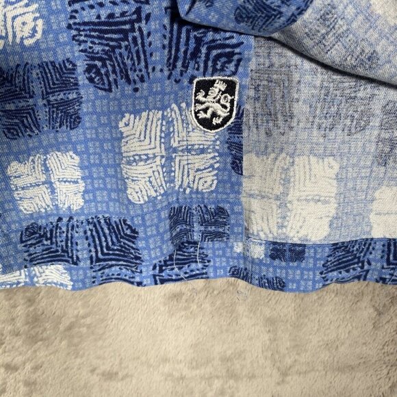 Nat Nast Shirt Men M Blue Geo Tribal Tiki Hawaiian Camp Button Up Silk Cotton - Picture 6 of 11